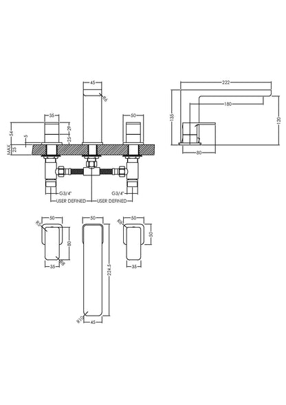 Windon Deck Mounted 3 Tap Hole Bath Filler