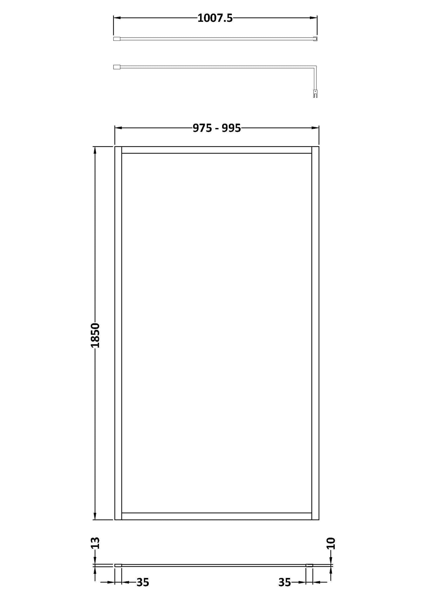 Nuie 1000mm Outer Frame Brushed Brass Wetroom Screen