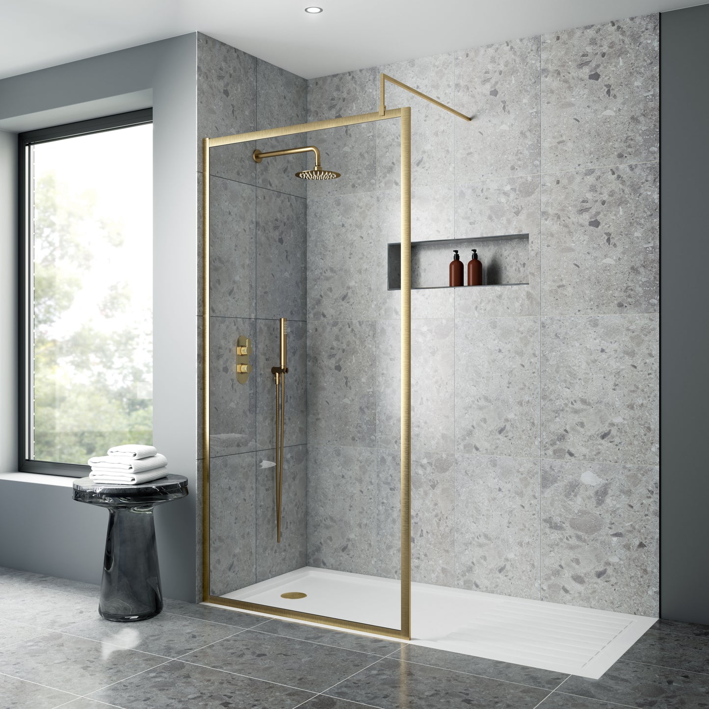 Nuie 1000mm Outer Frame Brushed Brass Wetroom Screen