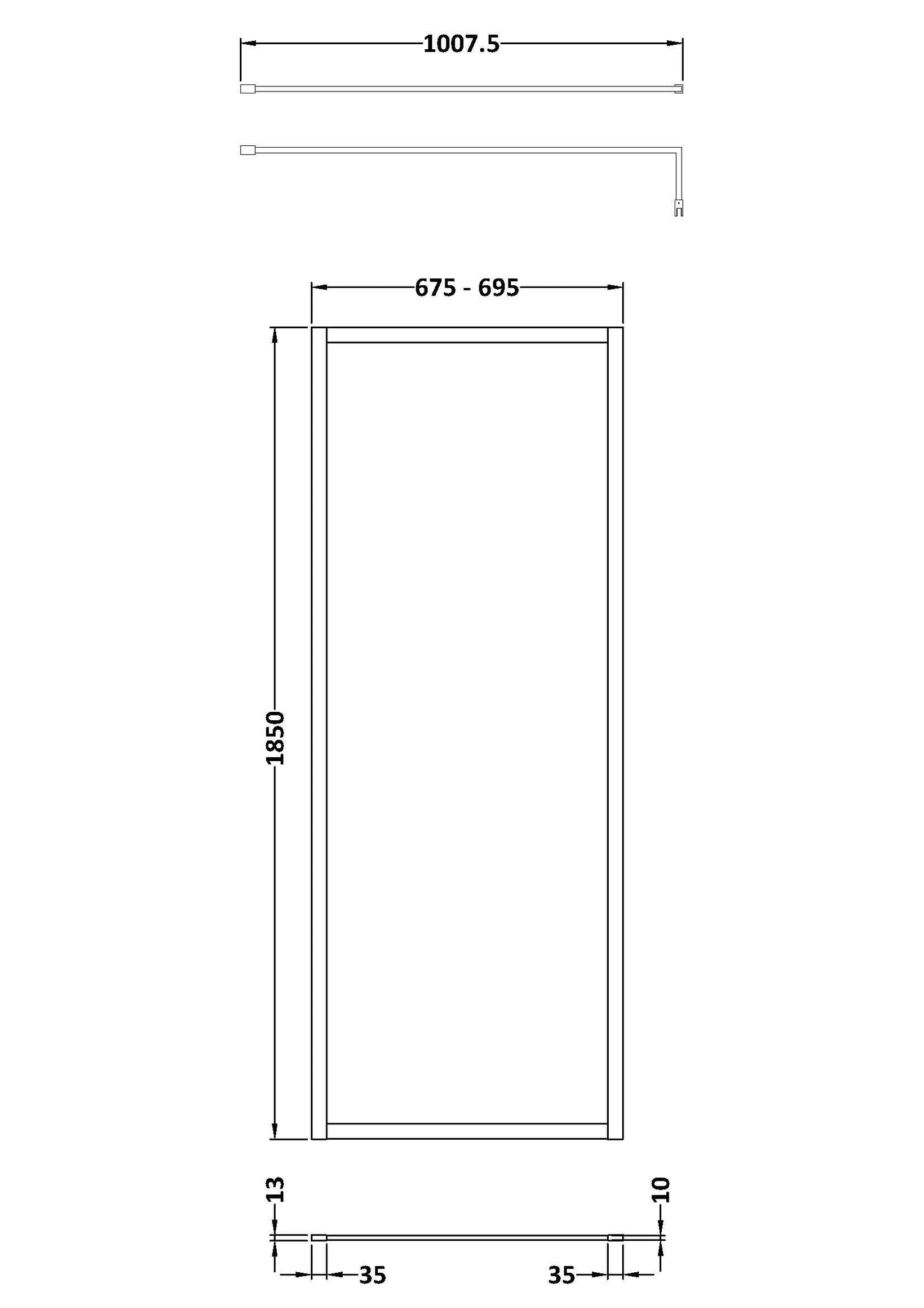 Nuie 700mm Outer Frame Brushed Brass Wetroom Screen
