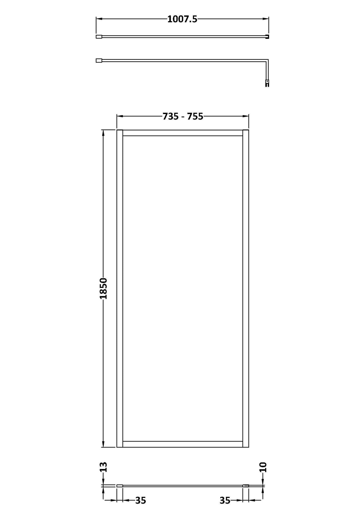 Nuie 760mm Outer Frame Brushed Brass Wetroom Screen