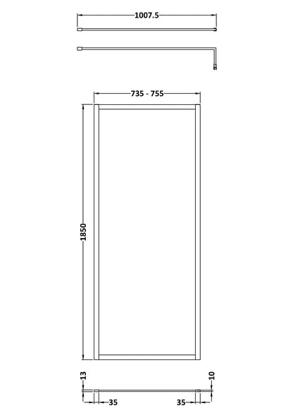 Nuie 760mm Outer Frame Brushed Brass Wetroom Screen