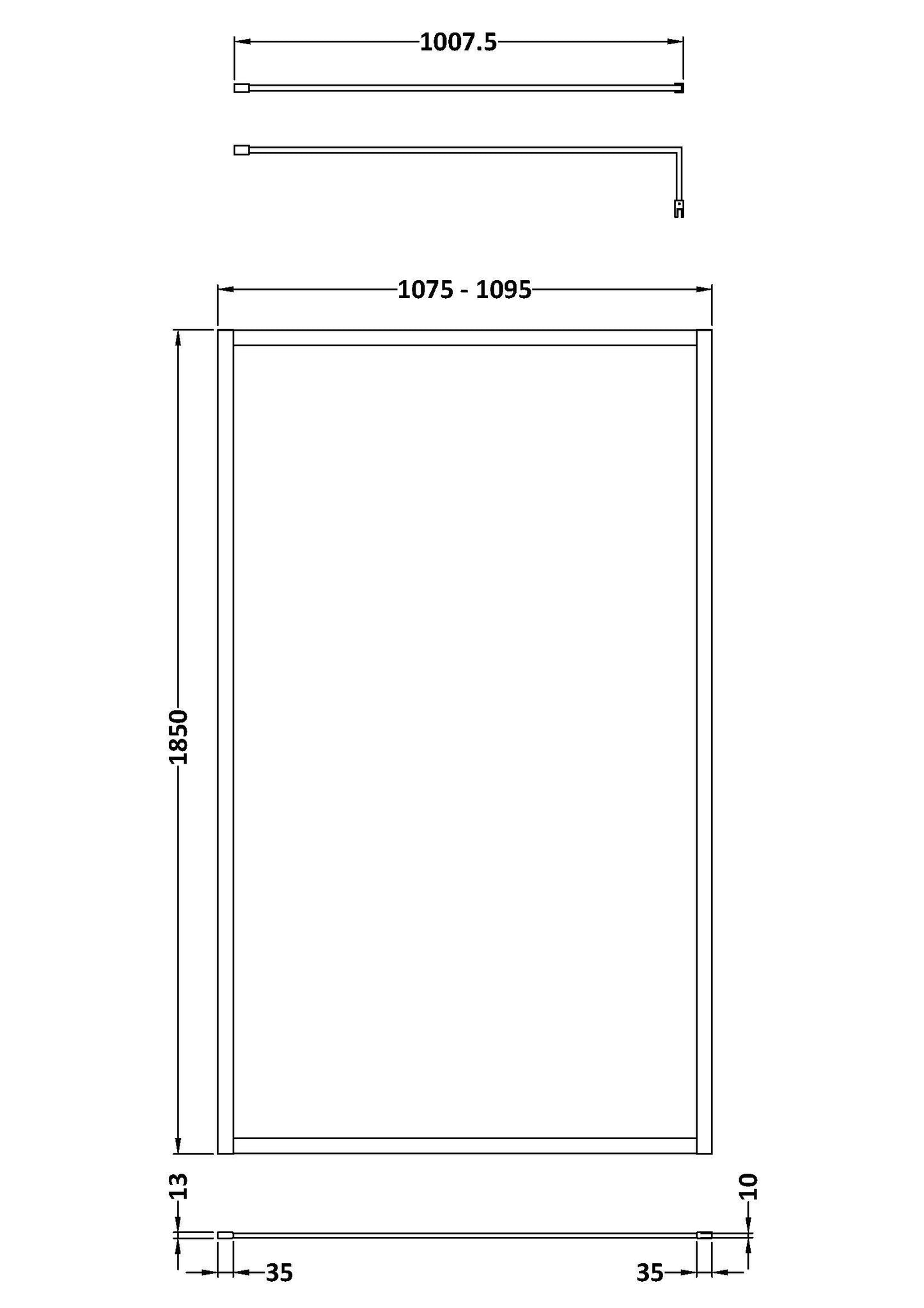 Nuie 1100mm Outer Frame Matt Black Wetroom Screen