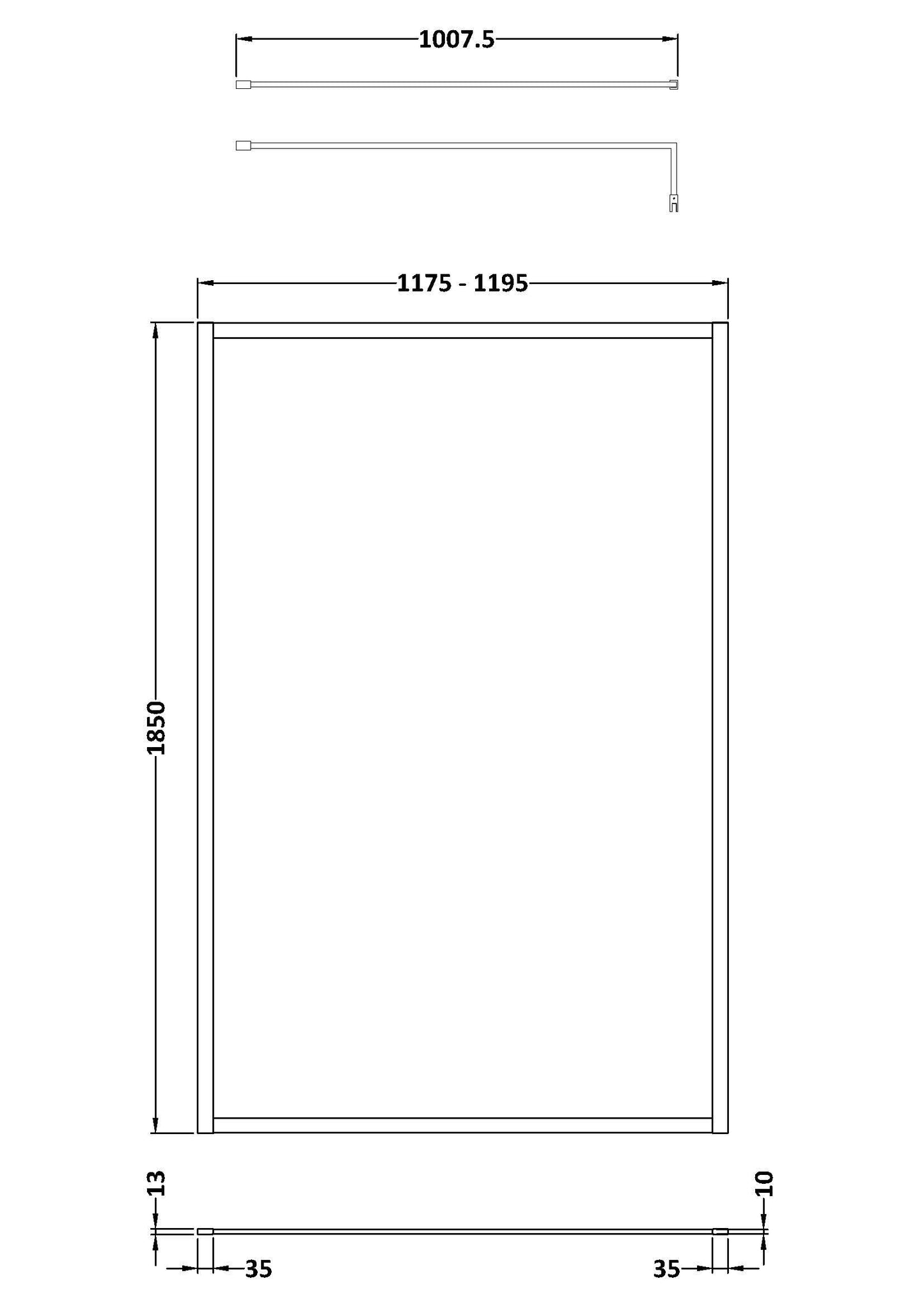 Nuie 1200mm Outer Frame Matt Black Wetroom Screen