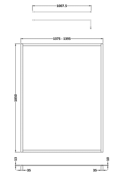 Nuie 1400mm Outer Frame Matt Black Wetroom Screen