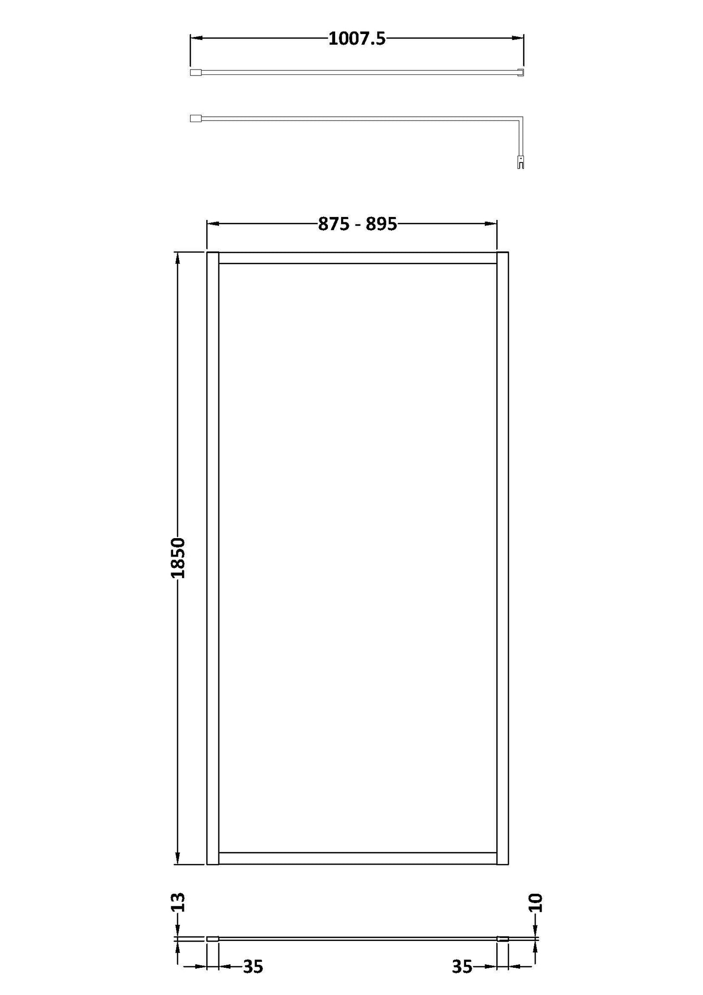 Nuie 900mm Outer Frame Matt Black Wetroom Screen