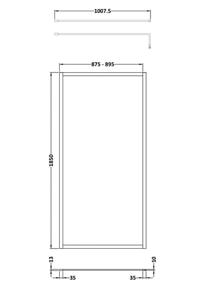 Nuie 900mm Outer Frame Matt Black Wetroom Screen