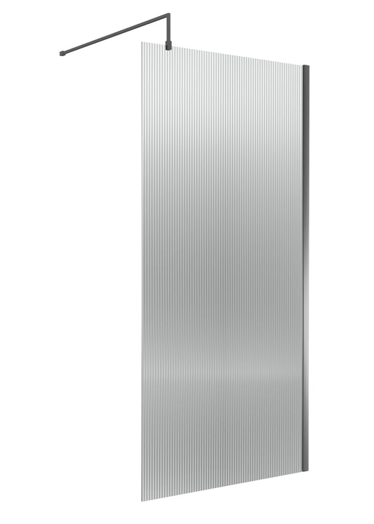 Nuie 800mm Brushed Pewter Fluted Wetroom Panel With Support Bar