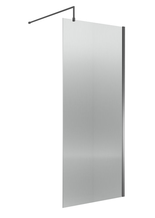 Nuie 900mm Brushed Pewter Fluted Wetroom Panel With Support Bar