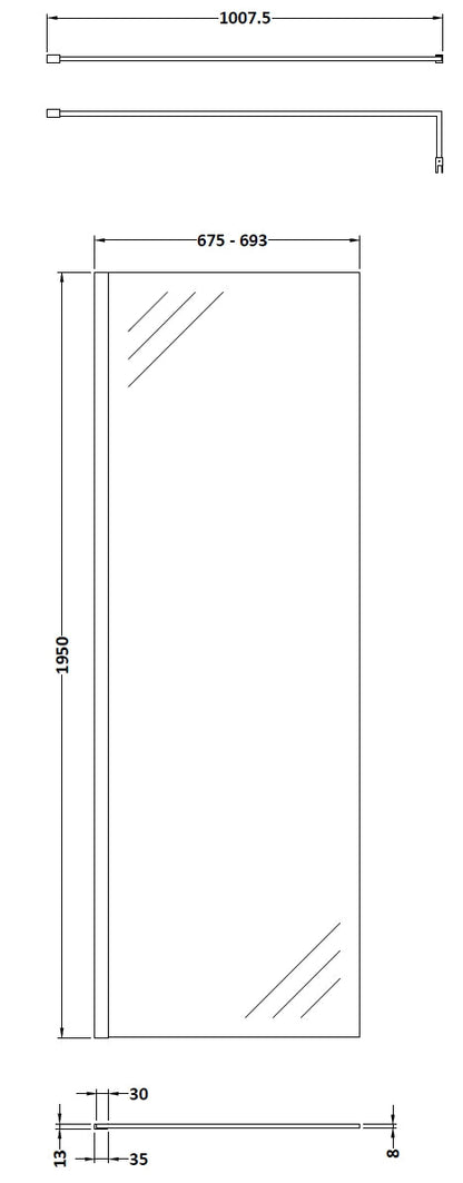 Contemporary 8mm Glass Walk In Wetroom Screen and Hinged Return Screen and Shower Tray - Choice of Size and Finish