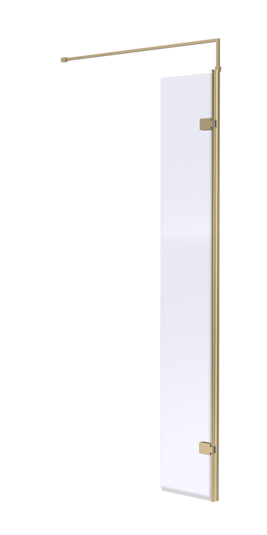 Nuie 322mm Semi-Frameless Brushed Brass Wetroom Screen With Support Bar