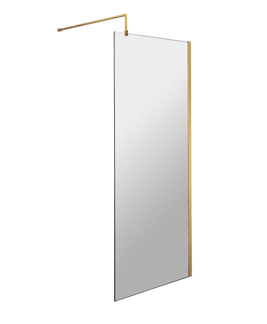 Nuie 760mm Semi-Frameless Brushed Brass Wetroom Screen With Support Bar