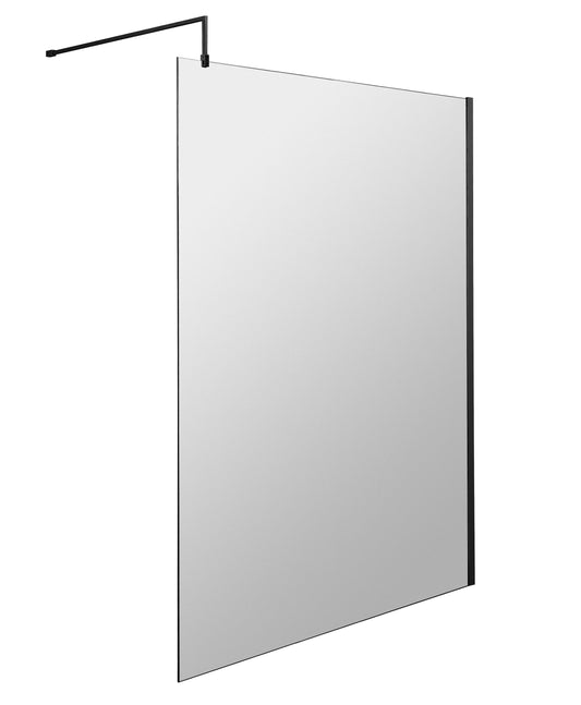 Nuie 1400mm Semi-Frameless Matt Black Wetroom Screen With Support Bar