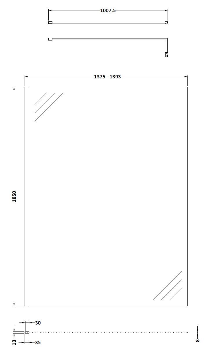 Nuie 1398mm Frameless Brushed Pewter Wetroom Panel