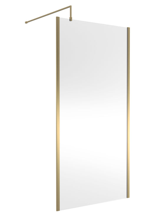 Nuie 1000mm Framed Brushed Brass Wetroom Screen With Support Bar