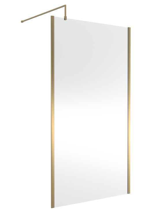 Nuie 1100mm Framed Brushed Brass Wetroom Screen With Support Bar