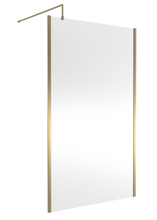 Nuie 1200mm Framed Brushed Brass Wetroom Screen With Support Bar