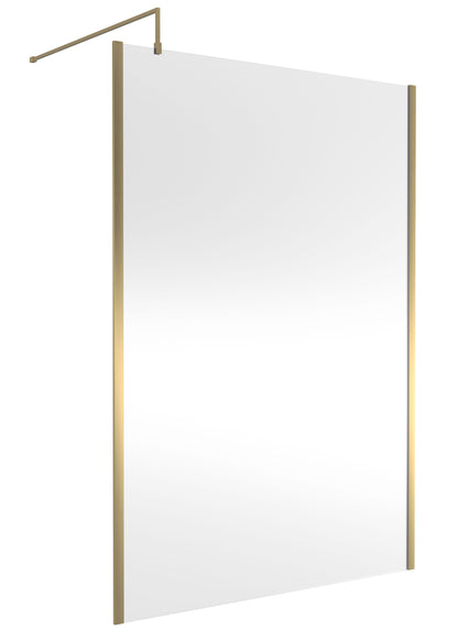 Nuie 1400mm Framed Brushed Brass Wetroom Screen With Support Bar