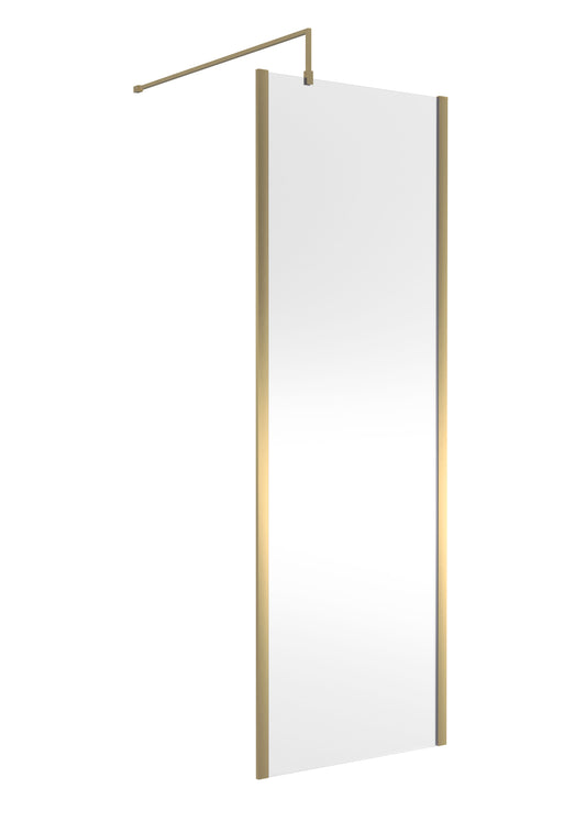 Nuie 700mm Framed Brushed Brass Wetroom Screen With Support Bar