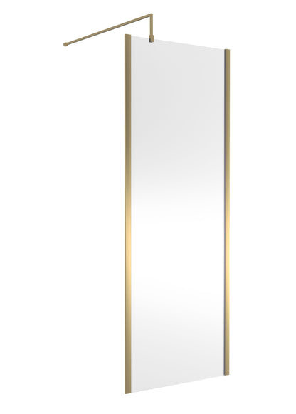 Nuie 760mm Framed Brushed Brass Wetroom Screen With Support Bar