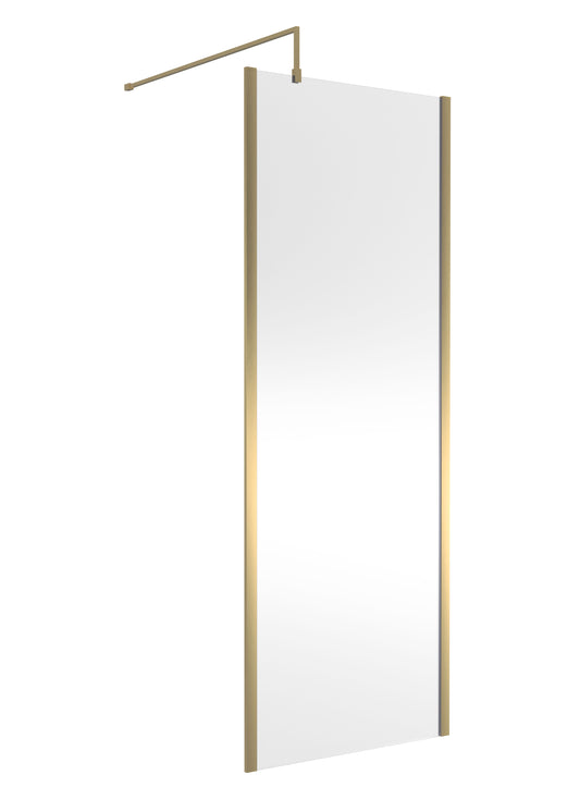 Nuie 760mm Framed Brushed Brass Wetroom Screen With Support Bar