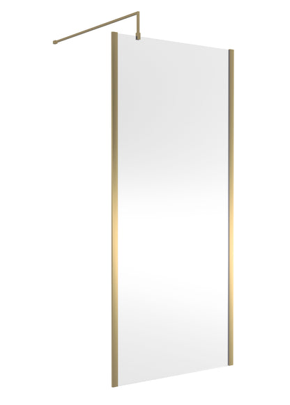 Nuie 900mm Framed Brushed Brass Wetroom Screen With Support Bar