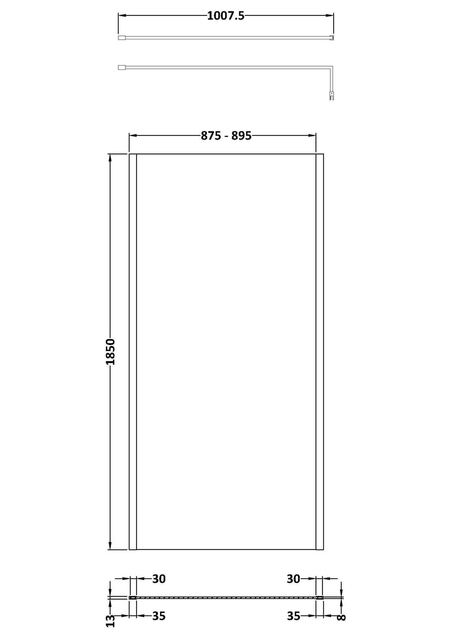Nuie 900mm Framed Brushed Brass Wetroom Screen With Support Bar