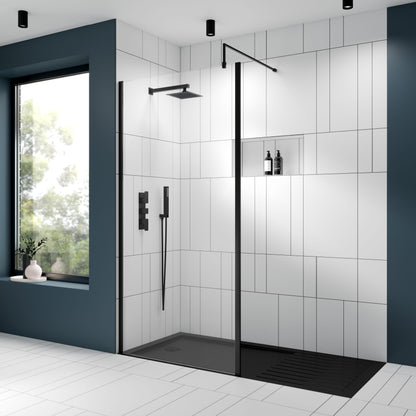 Nuie 1200mm Framed Matt Black Wetroom Screen With Support Bar