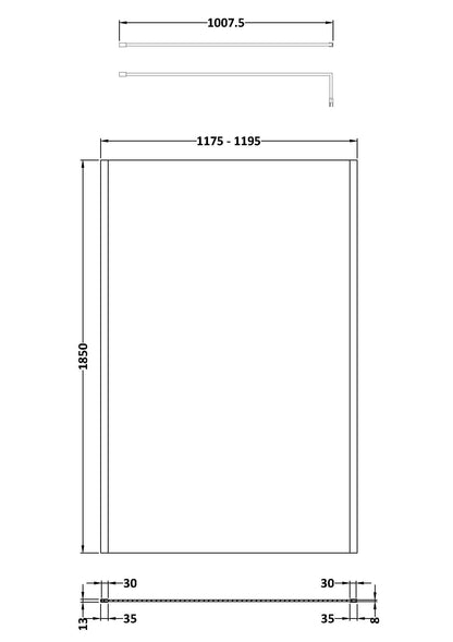 Nuie 1200mm Framed Matt Black Wetroom Screen With Support Bar