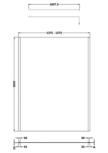 Nuie 1400mm Framed Matt Black Wetroom Screen With Support Bar