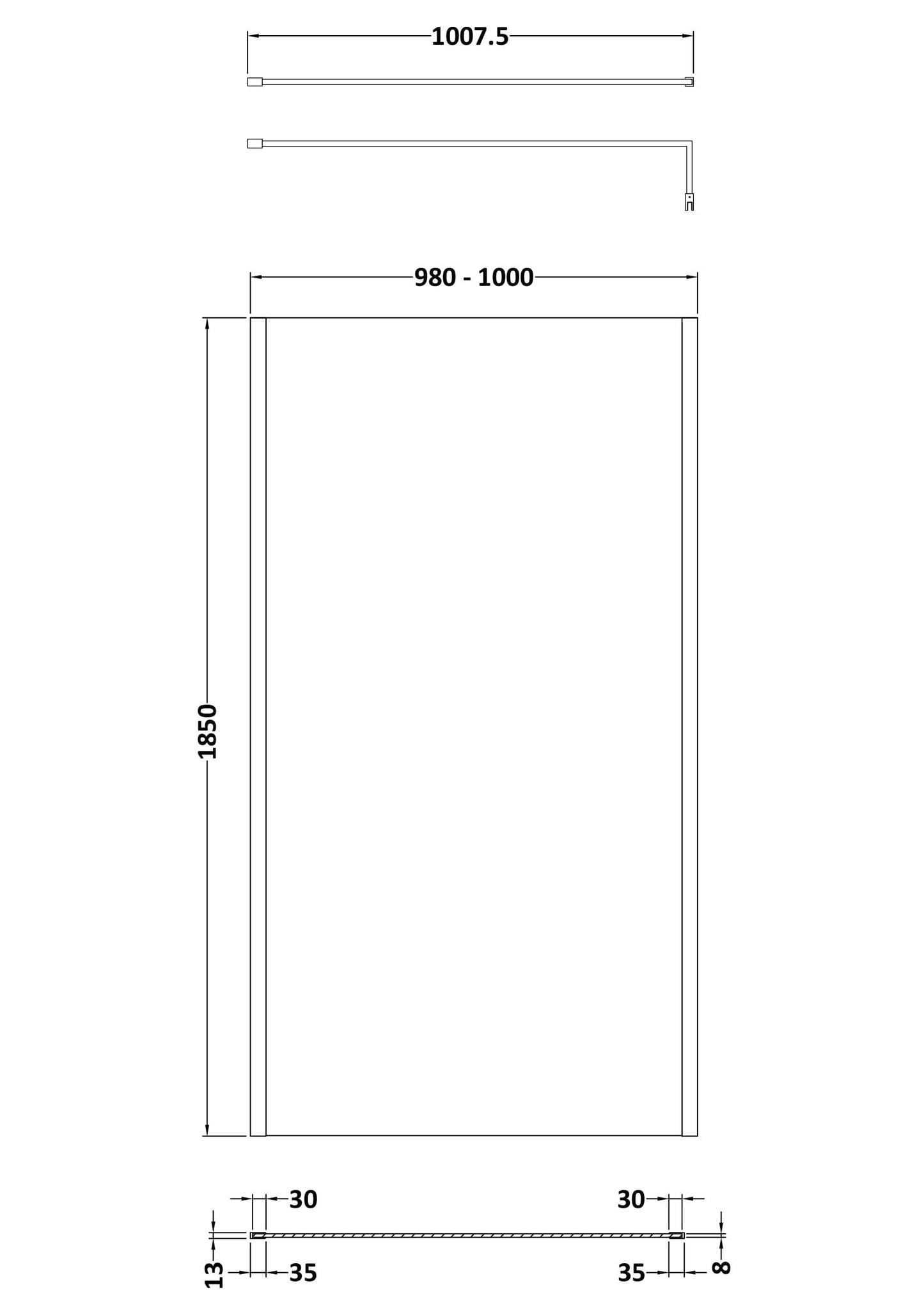 Nuie 998mm Outer Frame Brushed Pewter Wetroom Panel