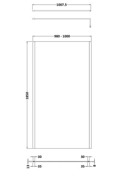 Nuie 998mm Outer Frame Brushed Pewter Wetroom Panel